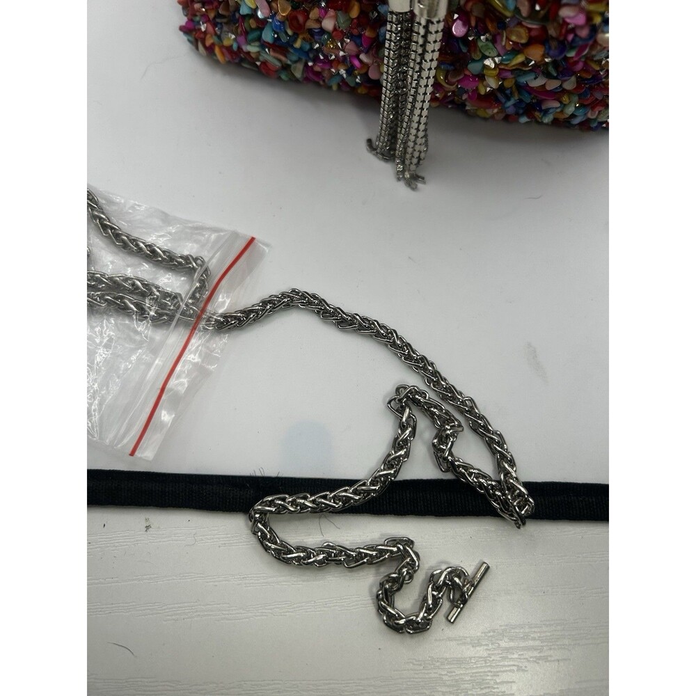 Multicolor Rhinestone Top Handle Mini Bag Chain Strap Drawstring Evening Purse - Picture 8 of 8